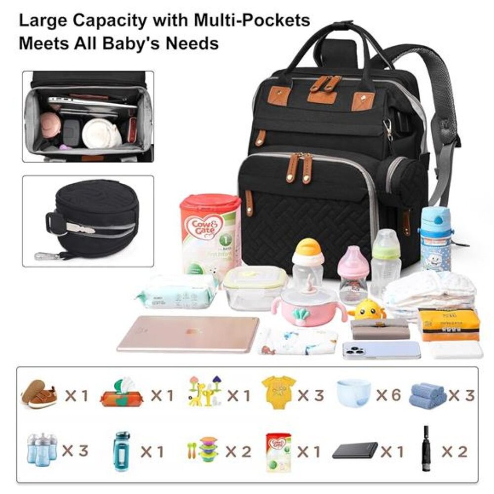 Baby Diaper Bag Backpack Waterproof Travel Large Capacity Changing Station Bag - Picture 6 of 7